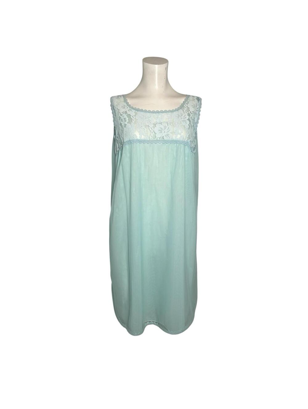 Vintage 1960s Aqua Blue Lace Peignoir Set Robe & Slip Nylon Nightgown LARGE - Picture 6 of 9